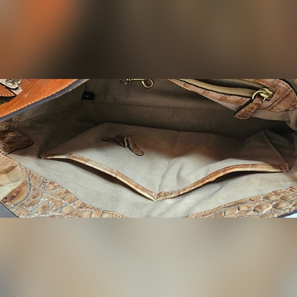 Vintage Brahmin Anytime Shoulder Bag Croc Embossed Leather Brown Tan Textured - Picture 10 of 16